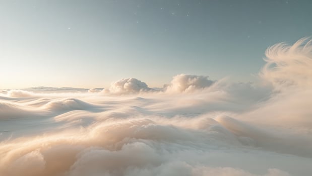 a frozen scene over a valley of clouds, where the sky meets the earth in a blur of white and gold photo
