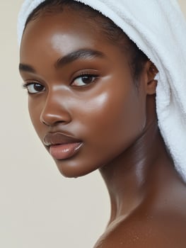 Beautiful young african american woman with towel on her head photo