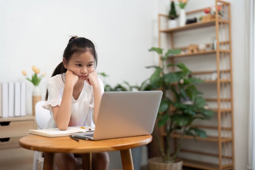Back to School attentive girl studying online from her home photo