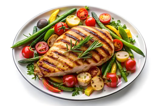 Grilled Chicken Breast with Assorted Vegetables on a Plate photo