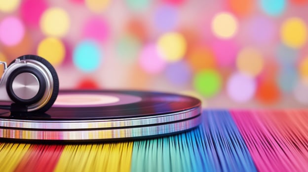 Colorful Vinyl Record and Headphones Retro Music Vibes photo