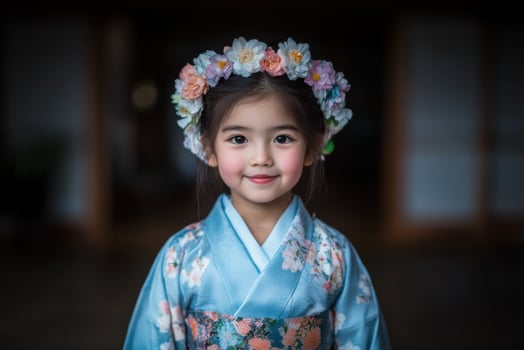 Radiant Japanese Child in a Delicate Kimono, a Celebration of Culture photo