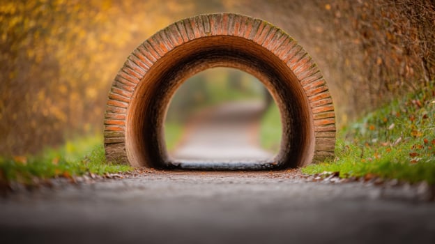 Autumnal Brick Tunnel Pathway in a Park photo
