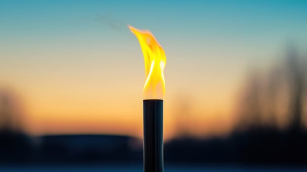 Olympic sky, blazing, casting warm glow against vibrant sunset creating snowy mountain peaks torch dramatic silhouetted background photo