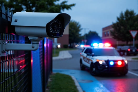 A security camera is shown on a fence photo