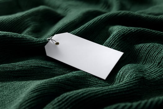 Blank white tag on green sweater photo