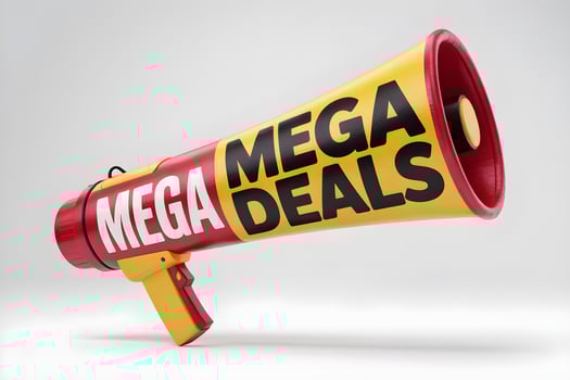 Megaphone announcing mega deals with red and yellow design photo