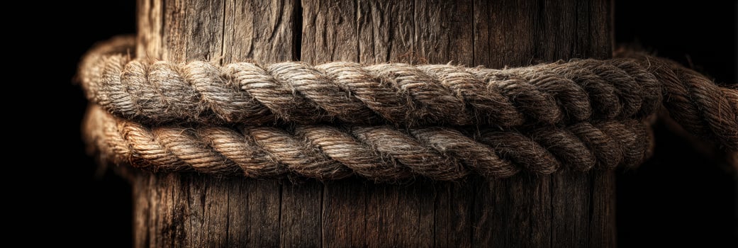 A rope is wrapped around a wooden post photo