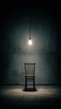 A chair sitting in an empty room with a light bulb photo