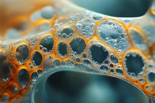 Abstract orange bubbles creating intricate patterns on liquid surface photo