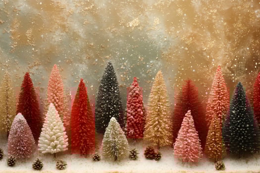 Colorful miniature christmas trees creating a festive holiday scene photo