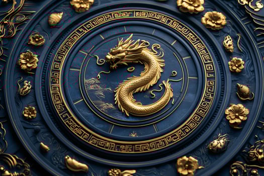 Golden dragon embellishing traditional blue chinese shield photo