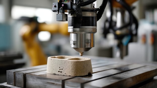 A detailed perspective focusing on the robotic arms hand gripping a sand mold emphasizing the advanced technology used in modern metal shaping photo