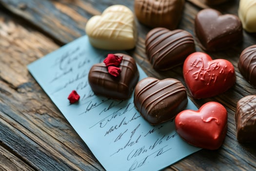 Heart shaped chocolates and love letter celebrating valentine's day photo
