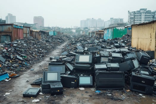 Huge pile of electronic waste polluting the environment in a junkyard photo
