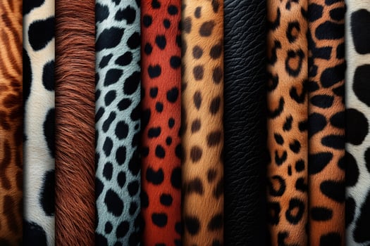 Colorful wild animal skins showing fur and spots patterns photo