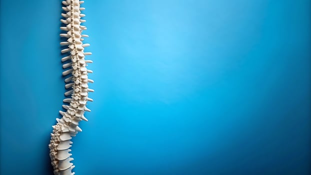 Human spine model on a blue background, medical and health concept photo
