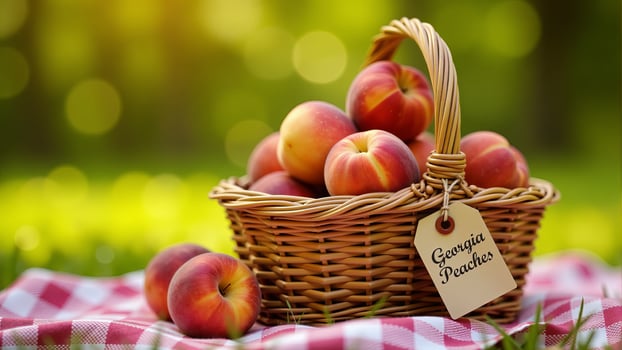 Georgia Peaches In Basket Outdoor Still Life photo