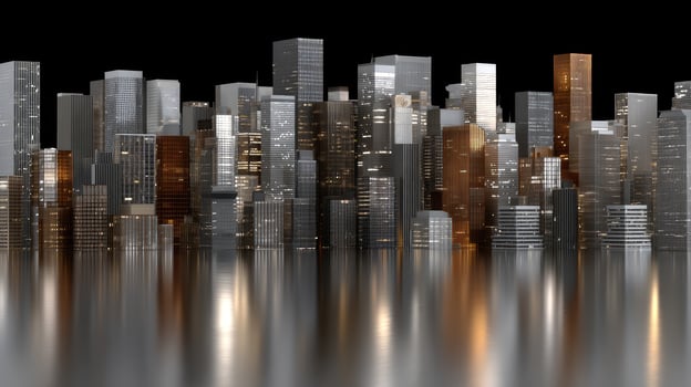 A city skyline with many tall buildings photo