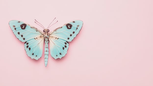 Colorful butterfly resting on a pink background photo