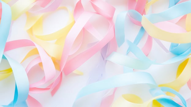 Colorful ribbons scattered on a light background photo