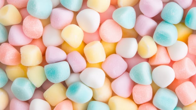 Vibrant display of colorful candies photo