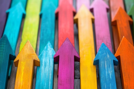 Colorful arrows pointing upward in a vibrant display, representing growth and direction in an abstract and inspiring arrangement photo