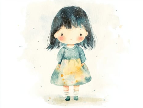 Watercolor illustration of a friendly soft doll with pastel clothing and simple expression on a white background photo