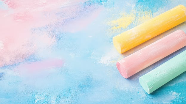 Chalk pieces on a pastel backdrop photo
