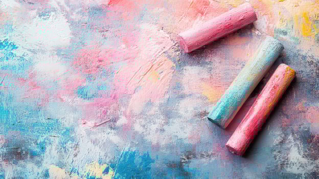 Vibrant chalks on colorful textured background photo