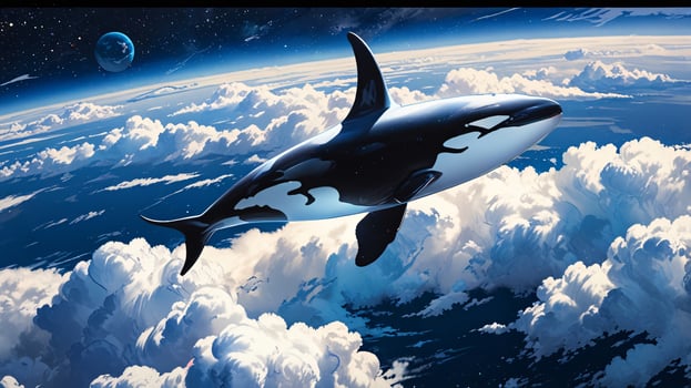 an orca whale flying over the earth photo