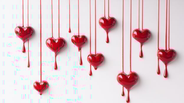 Red hearts cascading down from above, creating a romantic and festive atmosphere perfect for Valentine's Day celebrations photo