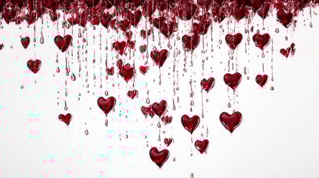 Red hearts falling like rain for Valentine's Day on a clean white backdrop creates a romantic and festive atmosphere photo