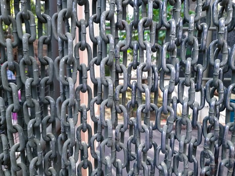 Close-Up of Vertical Iron Chains Hanging in a Row photo