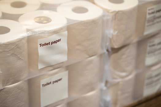 Bamboo Toilet Paper Roll. Eco Friendly, Soft and Sustainable Alternative for a Greener Future. Stack of Brown tissue paper pack. photo