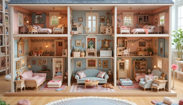 Detailed miniature dollhouse with pastel decor photo