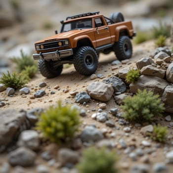 Orange off road vehicle on rocky terrain photo