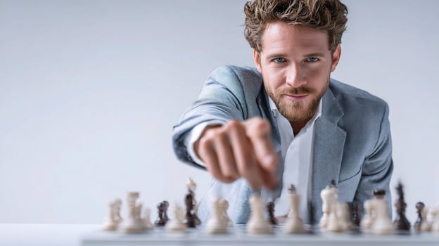 A man in a suit is playing chess photo