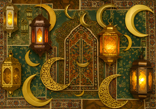 Detailed lantern and crescent moon design photo