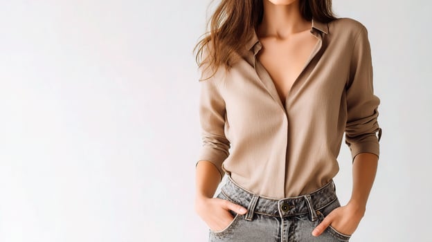 A woman in jeans and a shirt photo