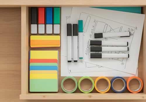 Organized drawer with office supplies photo