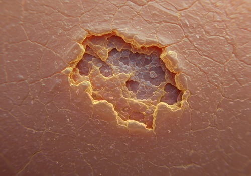 Closeup skin wound lesion photo