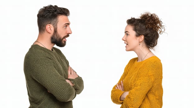 A man and woman are talking to each other photo