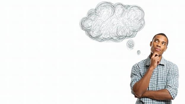Man thinking about thought bubble photo