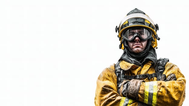 A firefighter in a helmet and gear photo