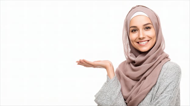 A woman in a hijab is holding something photo