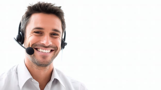A man wearing a headset and smiling photo