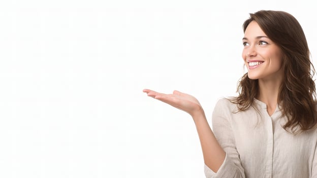 A woman is pointing to something with her hand photo