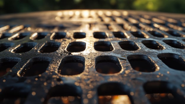 Close-up of a cast iron grill grate photo