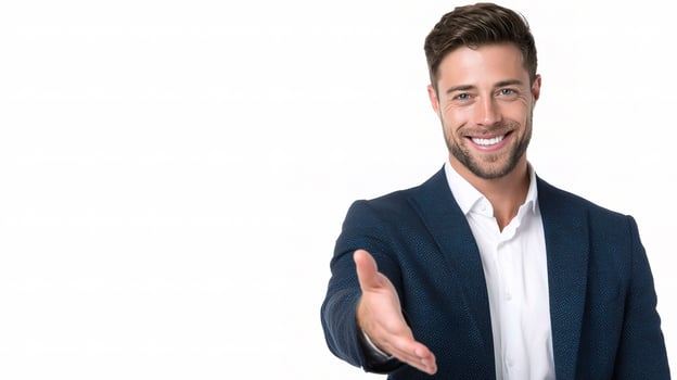 A man in a suit is giving a thumbs up photo